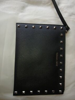 Michael Kors Black Leather Studded Wristlet Clutch